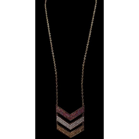 Whimsical Glam Multi Chevron Rhinestone Pendant Necklace - Picture 7 of 8